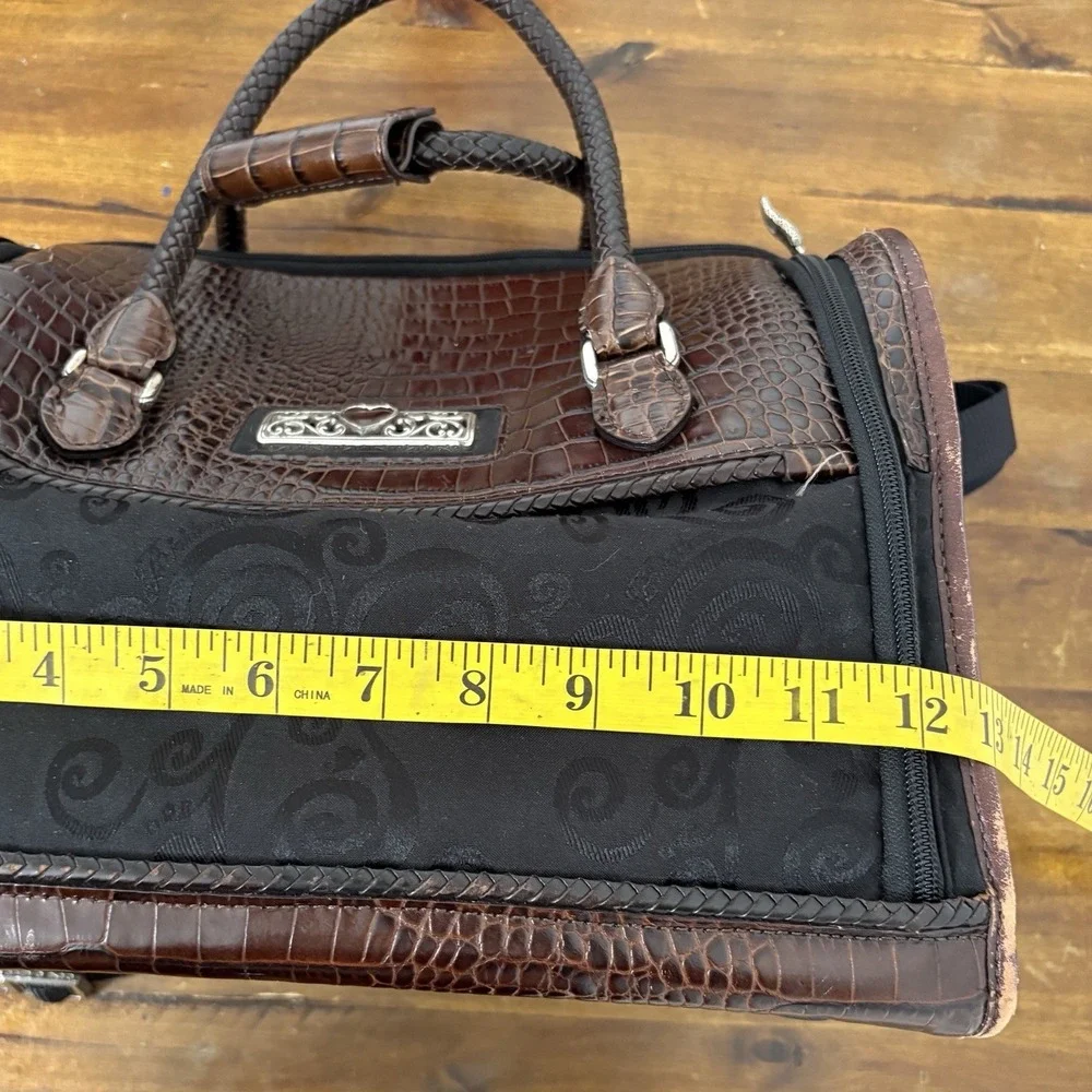 Brighton Lansky Black & Brown Croc Travel Duffel Weekender Bag Toiletry Makeup